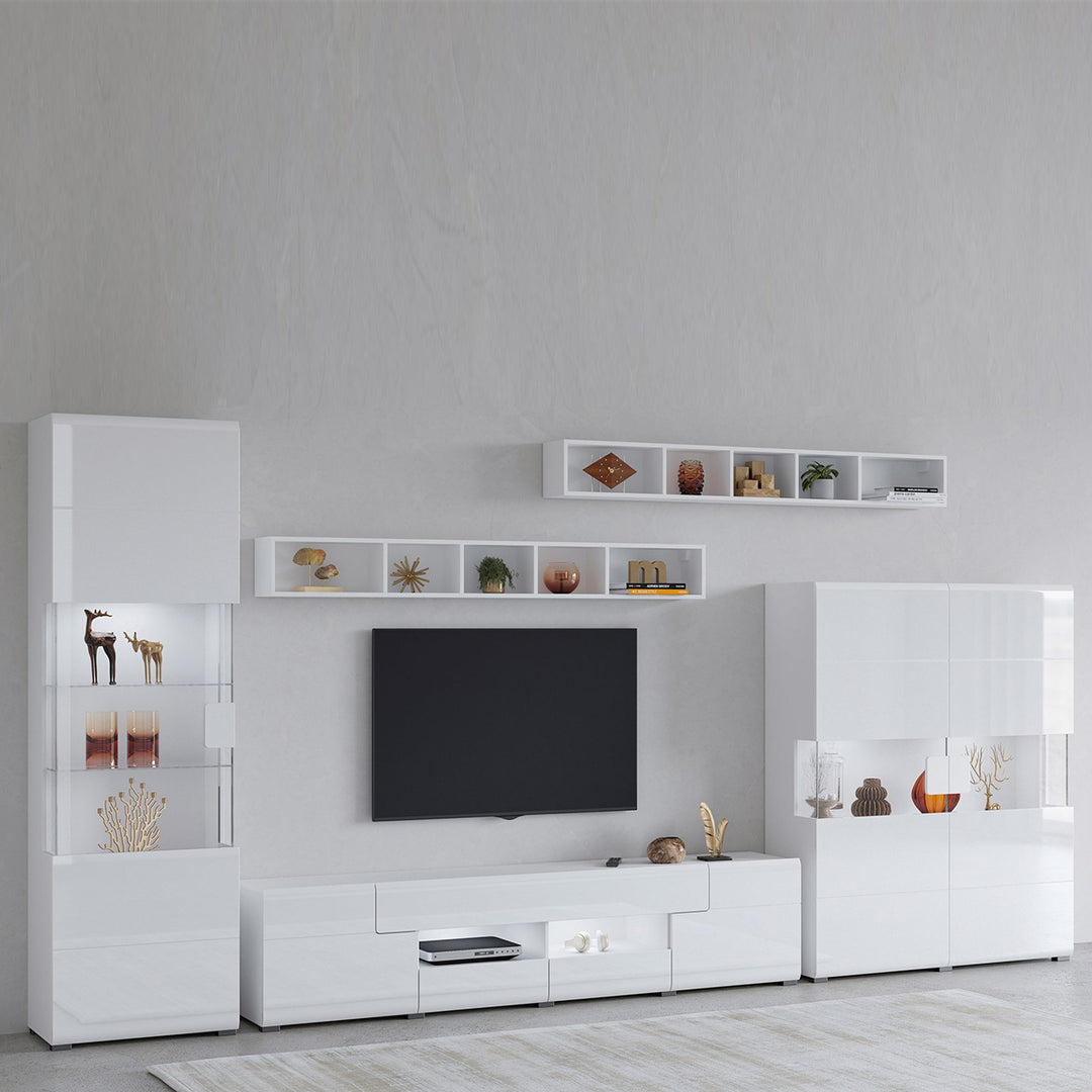 Designer white tv unit set in high gloss with 5 set for living room
