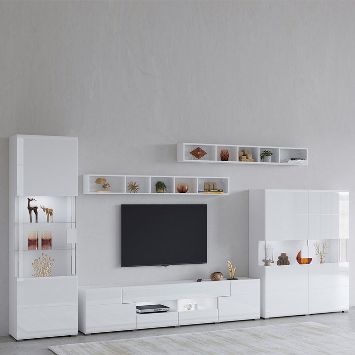 Designer white tv unit set in high gloss with 5 set for living room