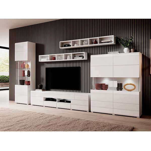 Stylish tv unit set in white high gloss  with storage
