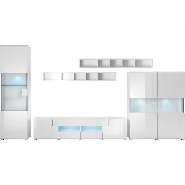 modern tv unit set in white on a white background
