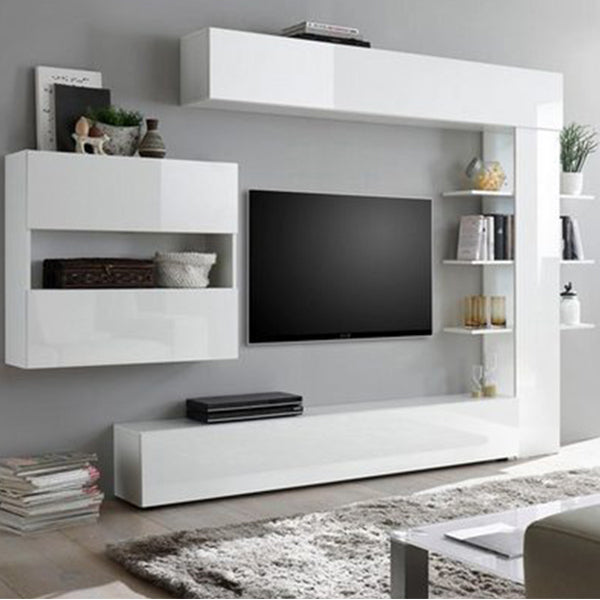 Premium White TV Unit Set with sleek storage and modern design