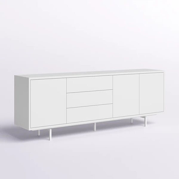 White sideboard with 3 drawer and doors placed in white background