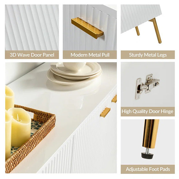 Luxury white sideboard with adjustable foot pads and high quality hinge