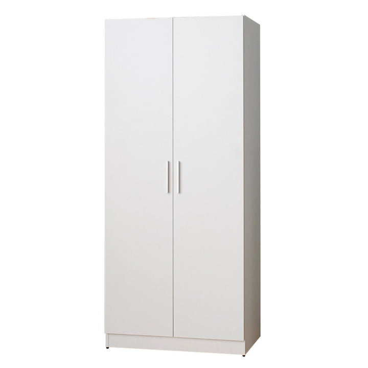 White wardrobe with two doors on a white background