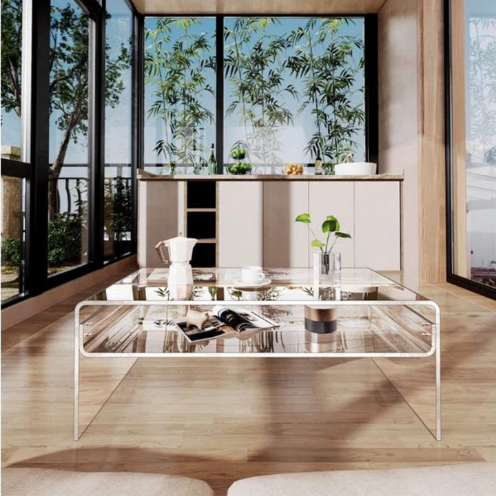 clear acrylic table with waterfall edge